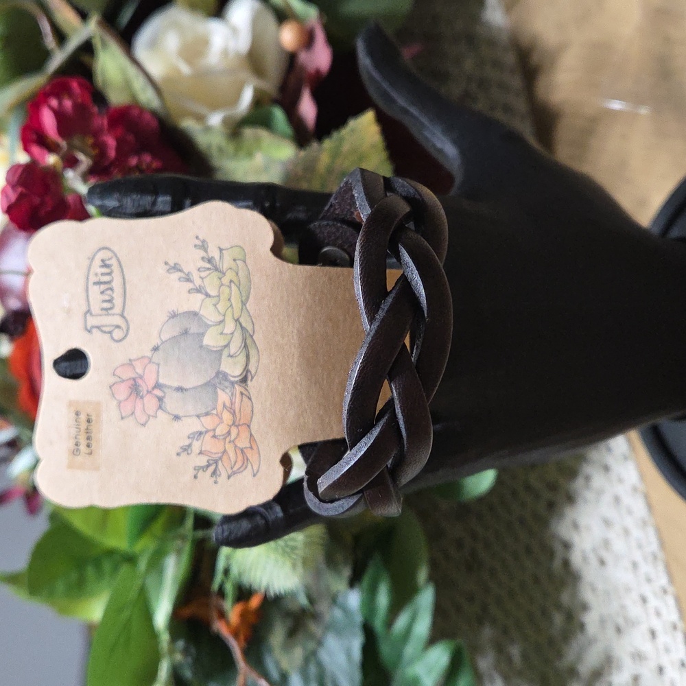 Justin Boots Women's Dark Brown Leather Braided Bracelet